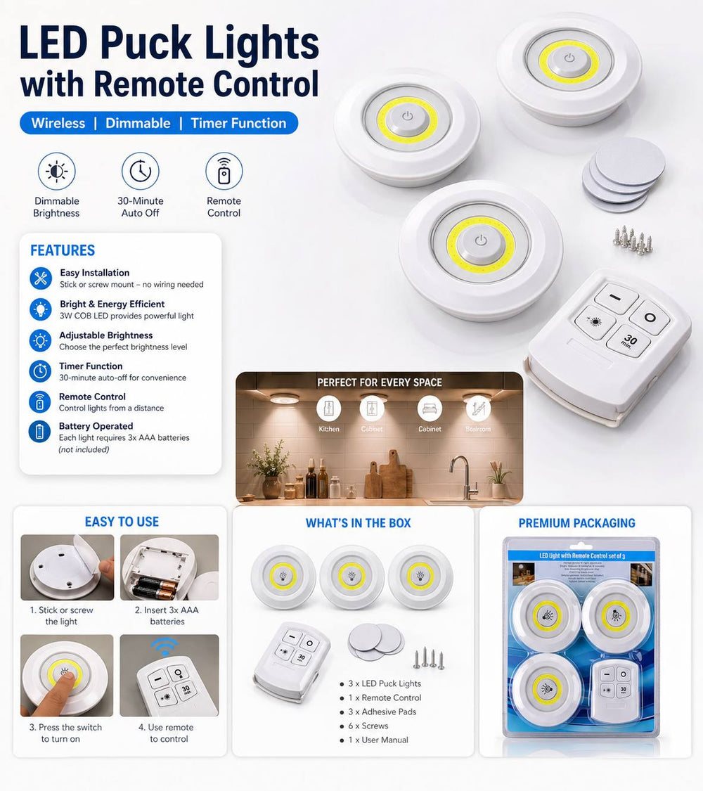 Remote Control LED Lights – Set of 3