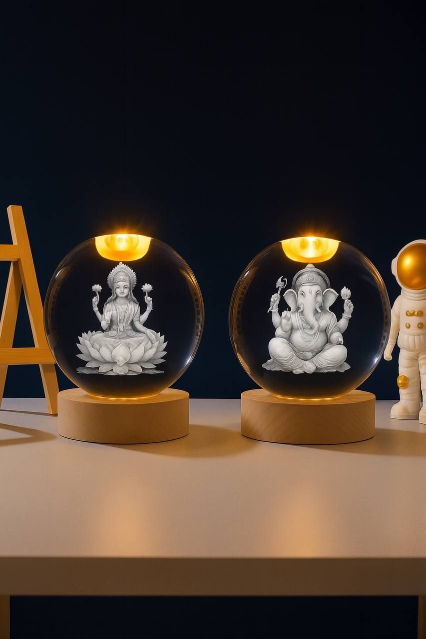 Ganesh & Laxmi 3D Crystal LED Ball – Pair