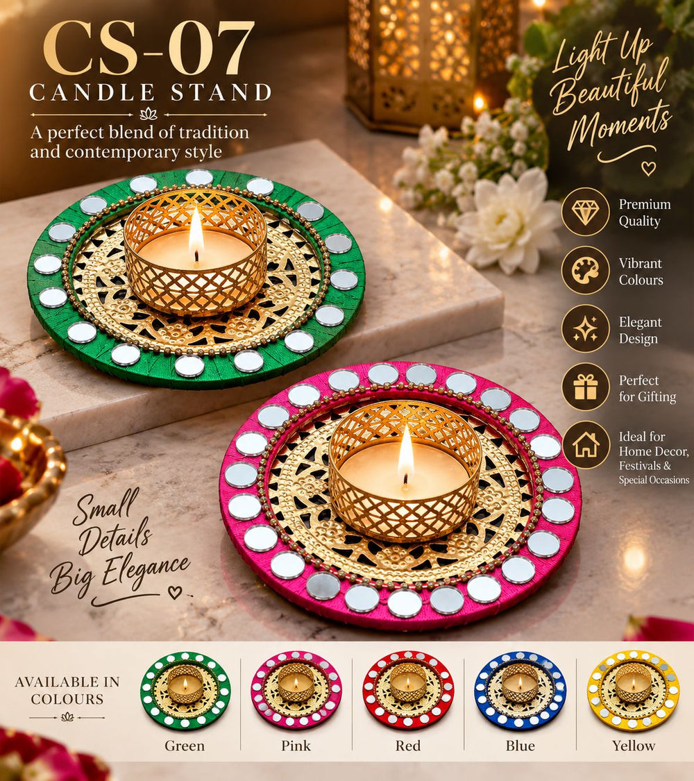 Mirror Glow Round Candle Stand (CS-07) – Set of 2