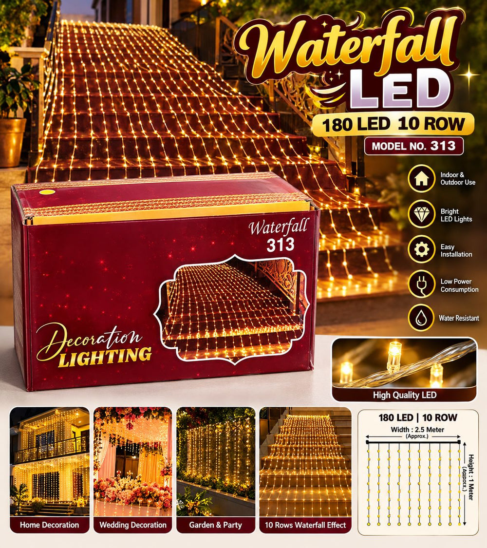 180 LED Waterfall Curtain Light – 10 Rows