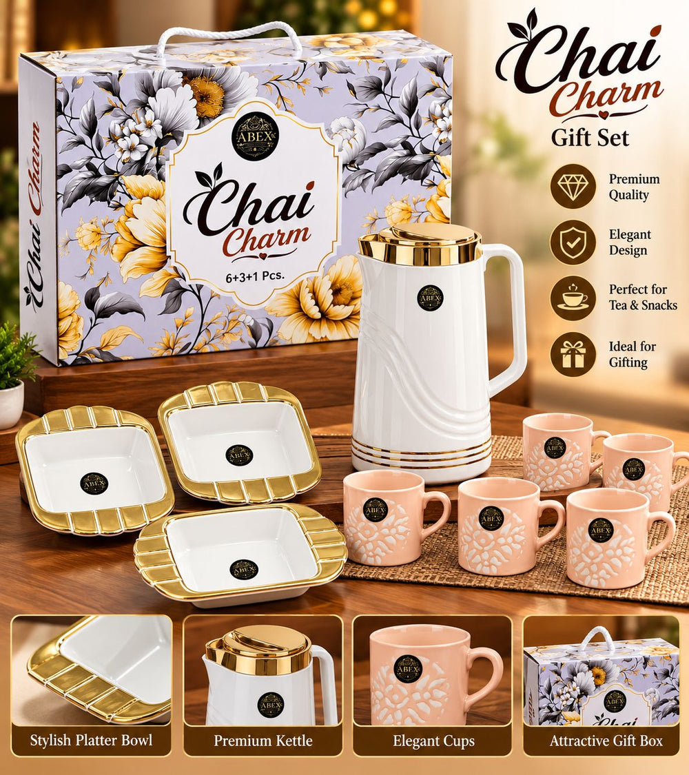 Chai Charm Gift Set – Kettle + 6 Tea Cups + 3 Platters