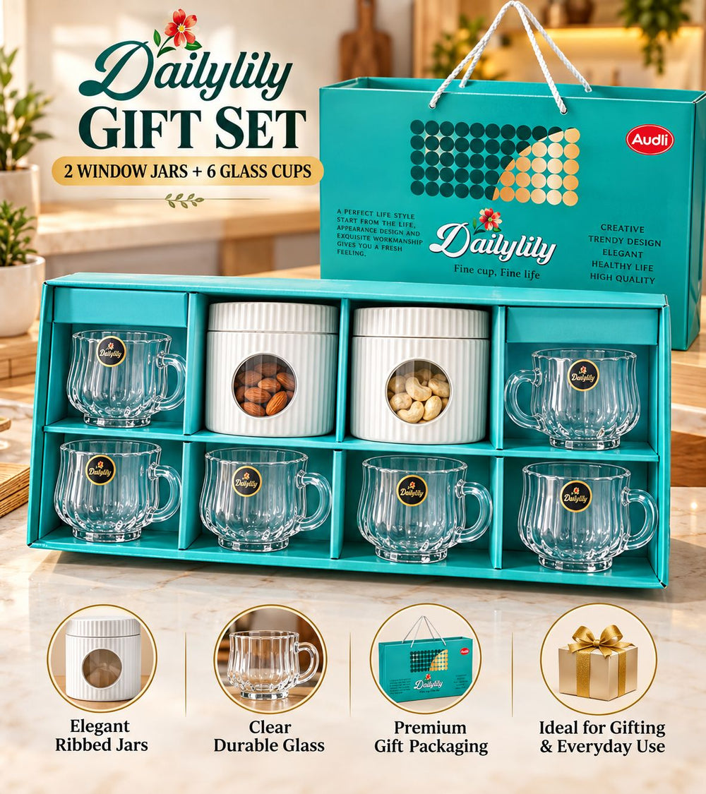Dailybilly Gift Set – 2 Window Jars + 6 Glass Tea Cups