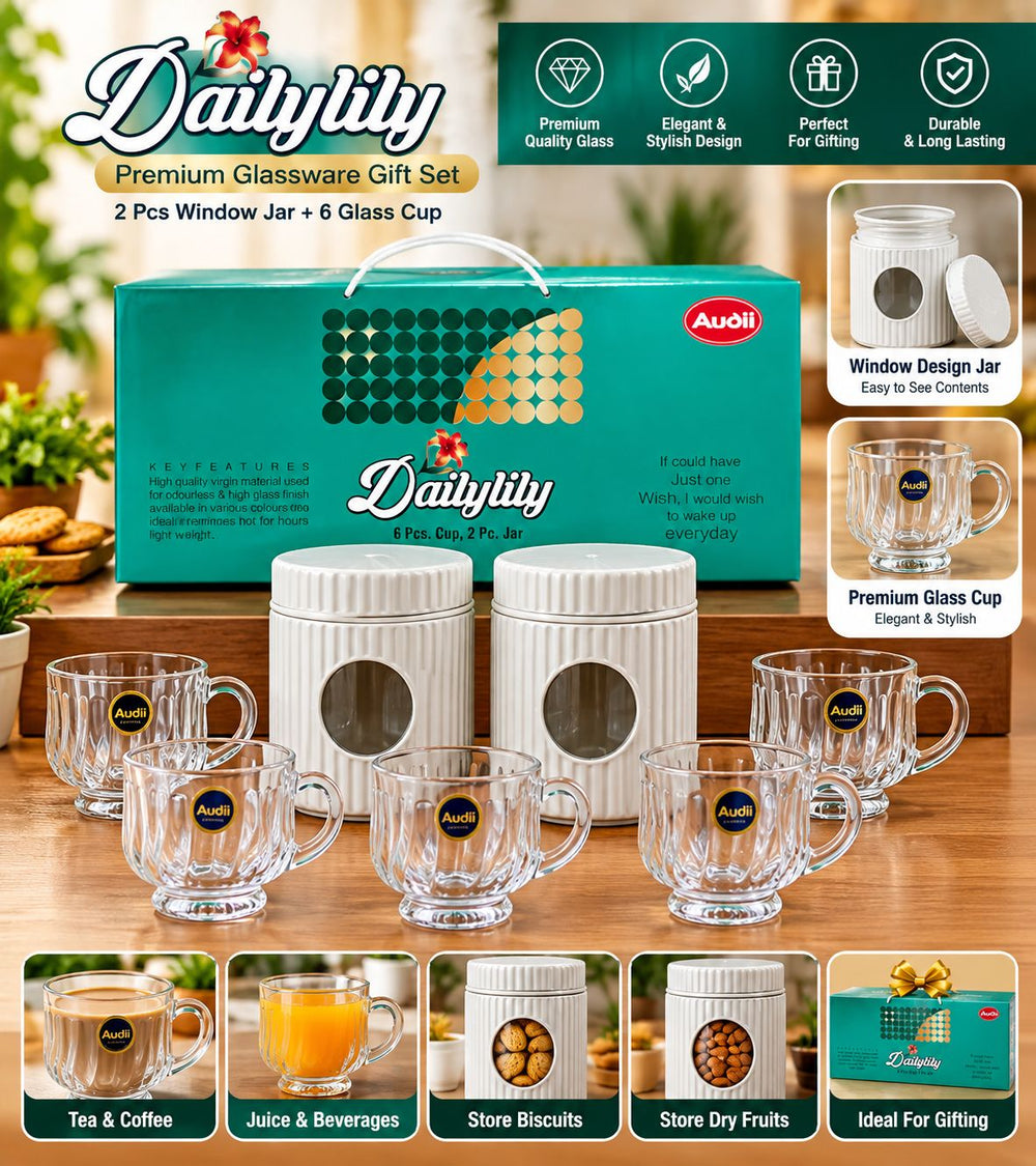 Dailybilly Gift Set – 2 Window Jars + 6 Glass Tea Cups