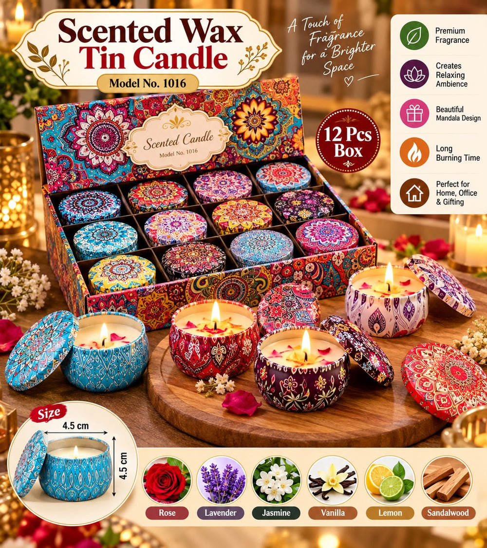 Mandala scented tin candles – gift box of 12