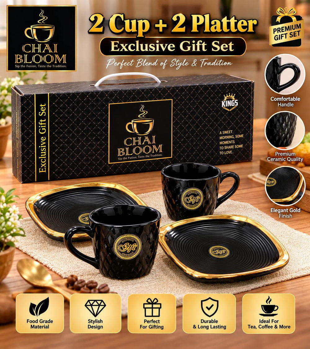 Chai Bloom Gift Set – 2 Cups + 2 Platters