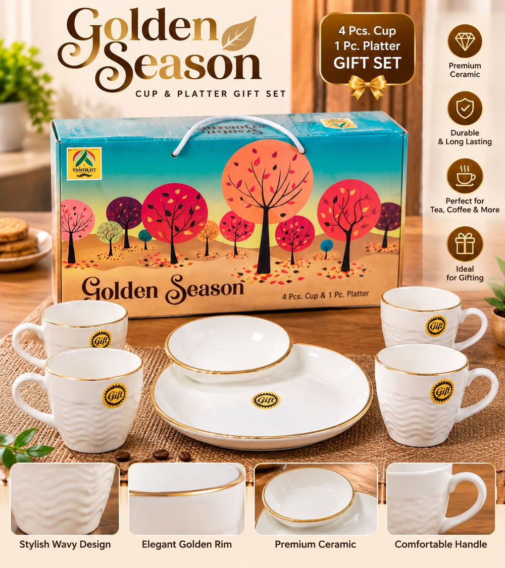 Golden Season Gift Set – 4 Cups + 1 Platter