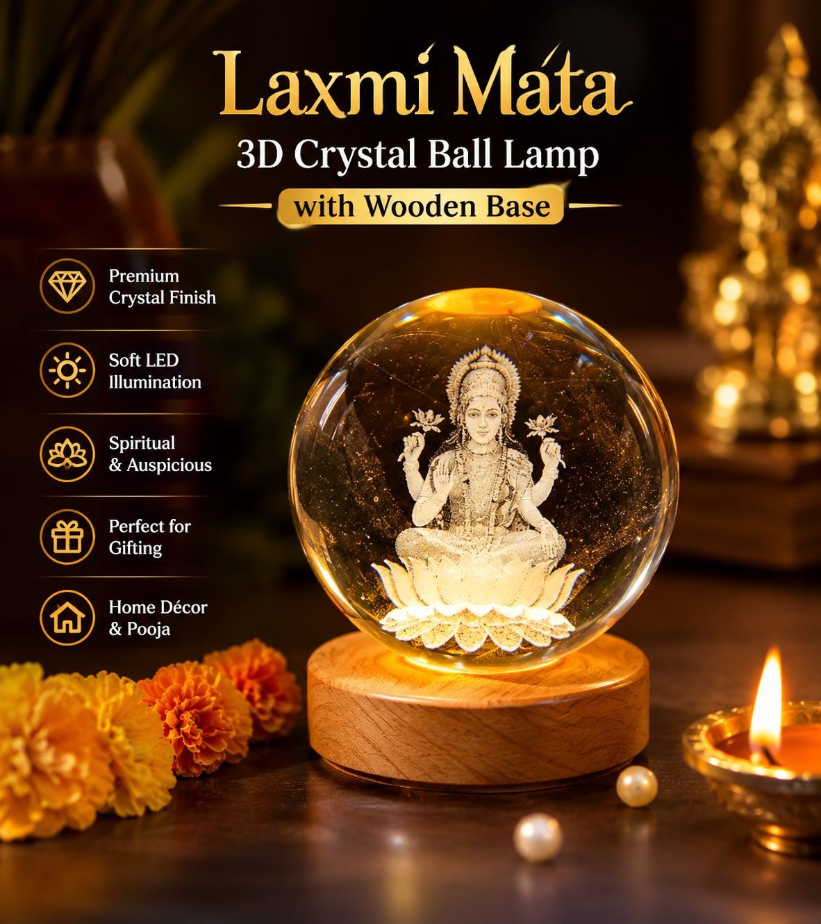 Flameless Diwali Kit – 24 LED Diyas + 2 Crystal Balls