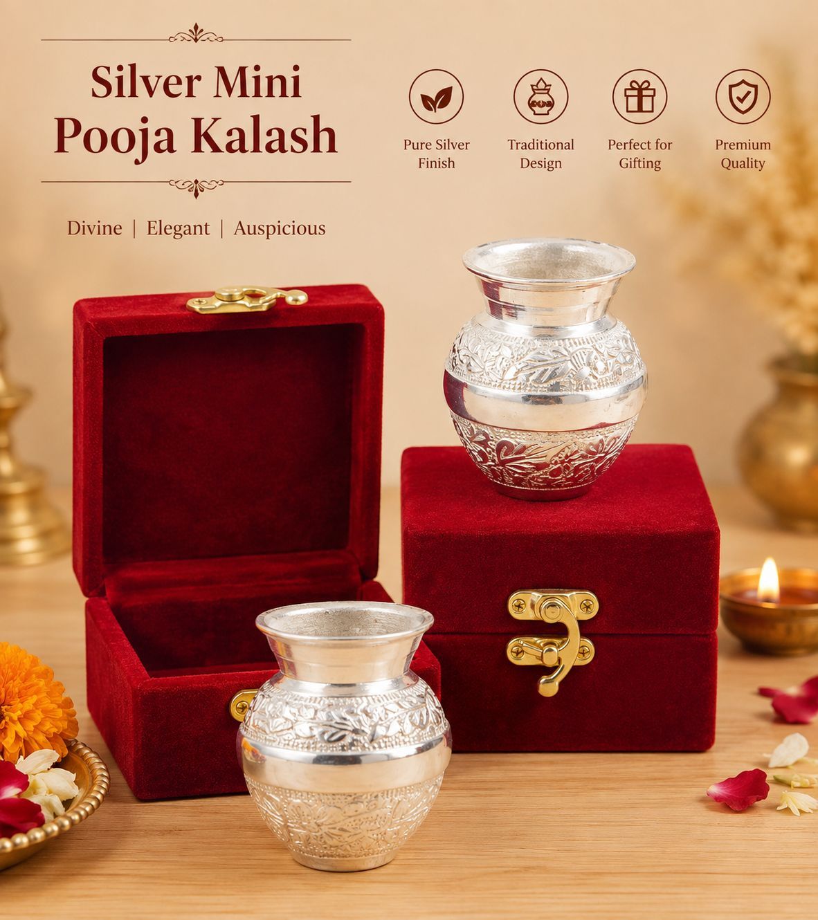 Silver-Finish Mini Pooja Kalash