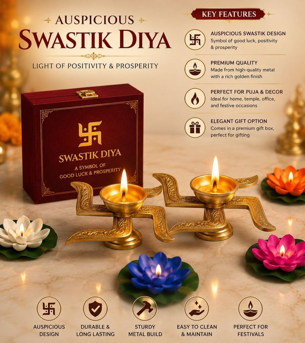 Premium Metal Pooja Diya – Swastik, Tortoise, Om