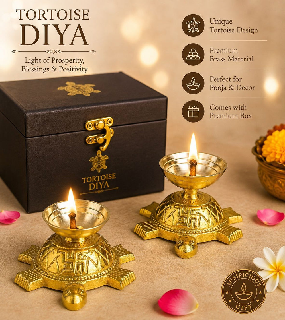 Premium Metal Pooja Diya – Swastik, Tortoise, Om