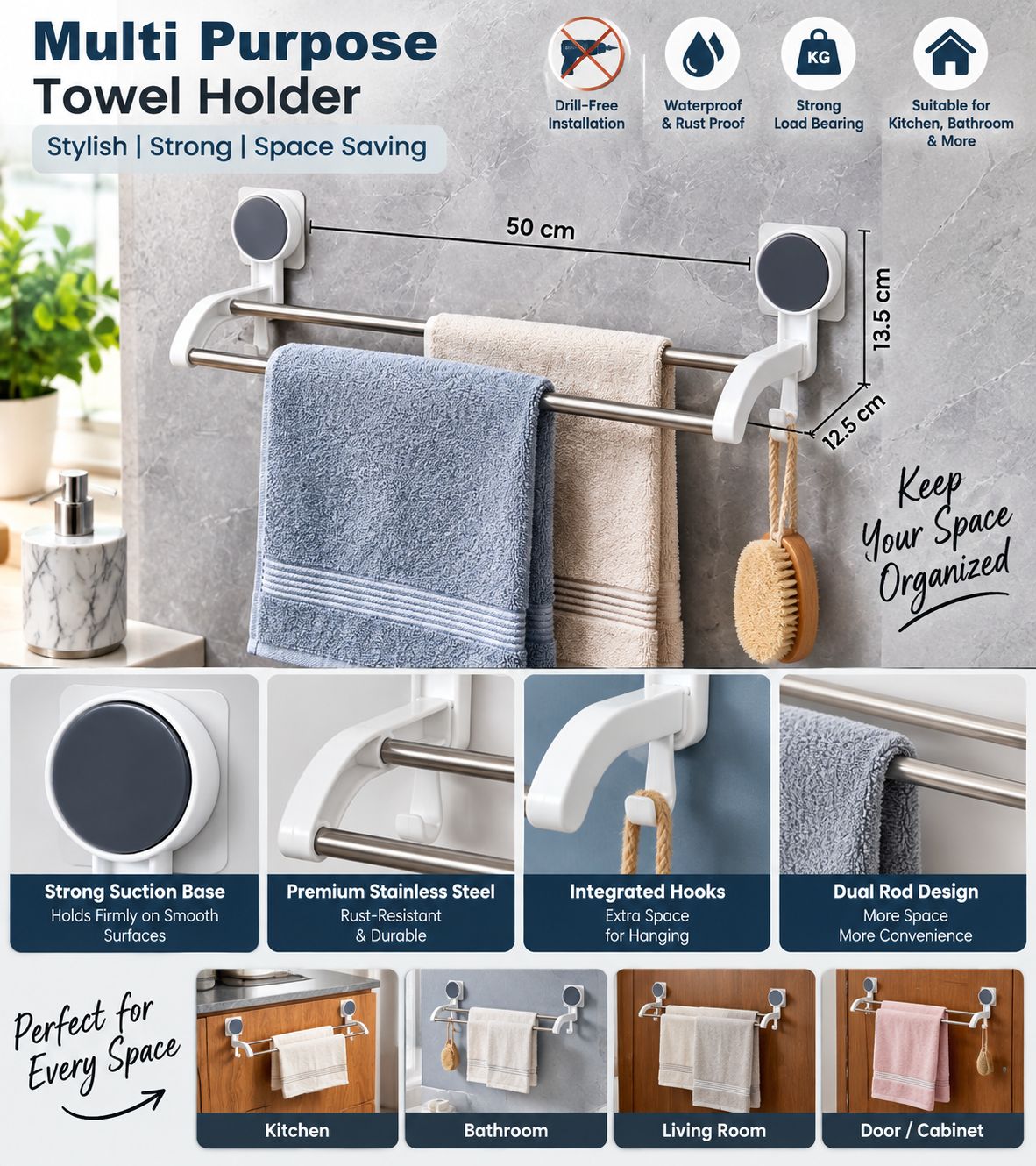 Multipurpose Stainless Steel Towel Hanger