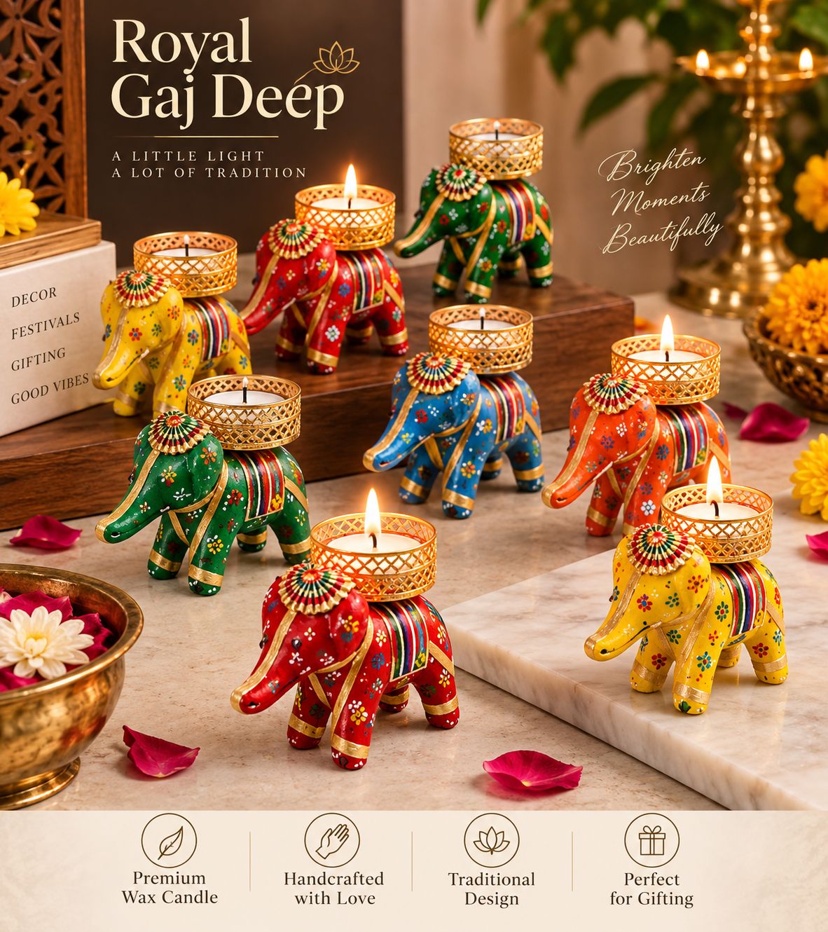 CS-02 Royal Elephant Tea-Light Stand – Set of 2