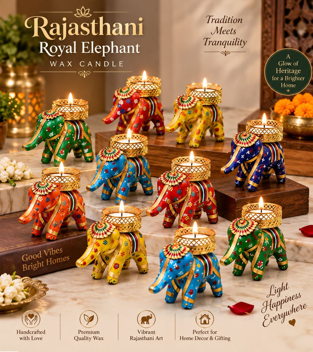 CS-02 Royal Elephant Tea-Light Stand – Set of 2