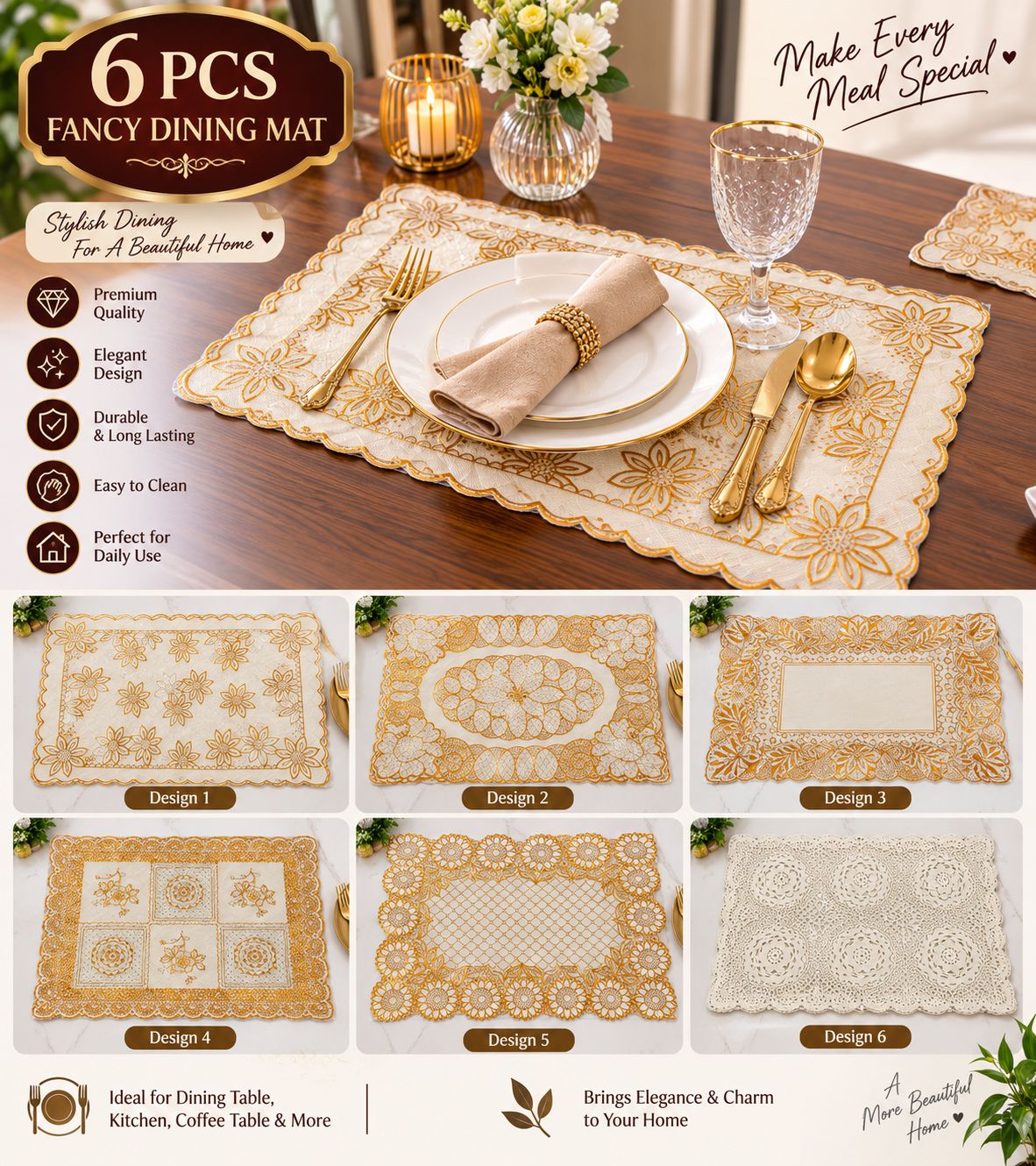 Fancy Dining Table Mats – Set of 6