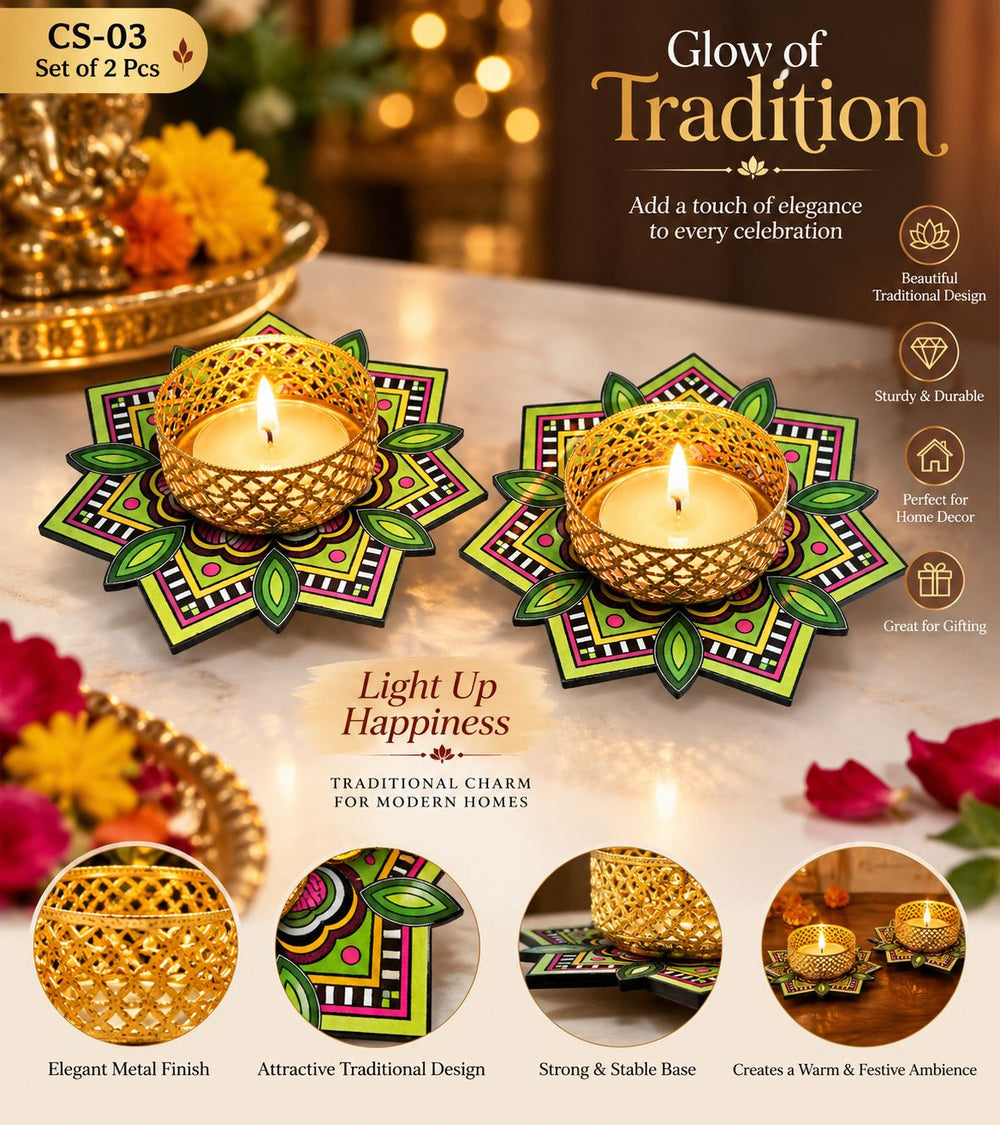 Rangoli Glow Candle Stand – Set of 2
