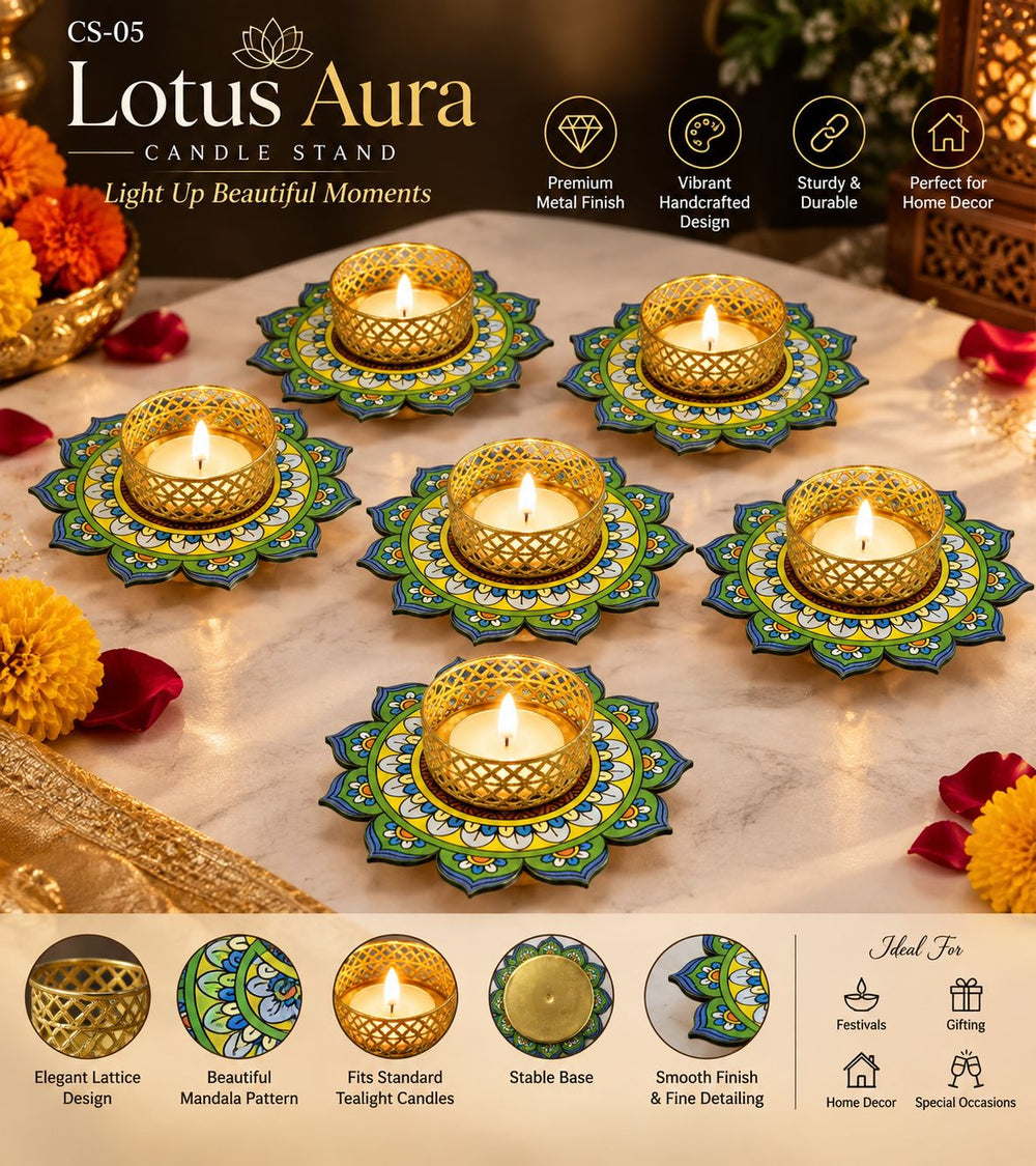 Lotus Aura Tea-Light Candle Stand (CS-05) – Set of 2