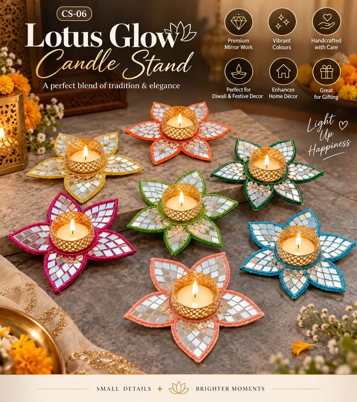 Petal Glow Tea-Light Candle Stand (CS-06) – Set of 2