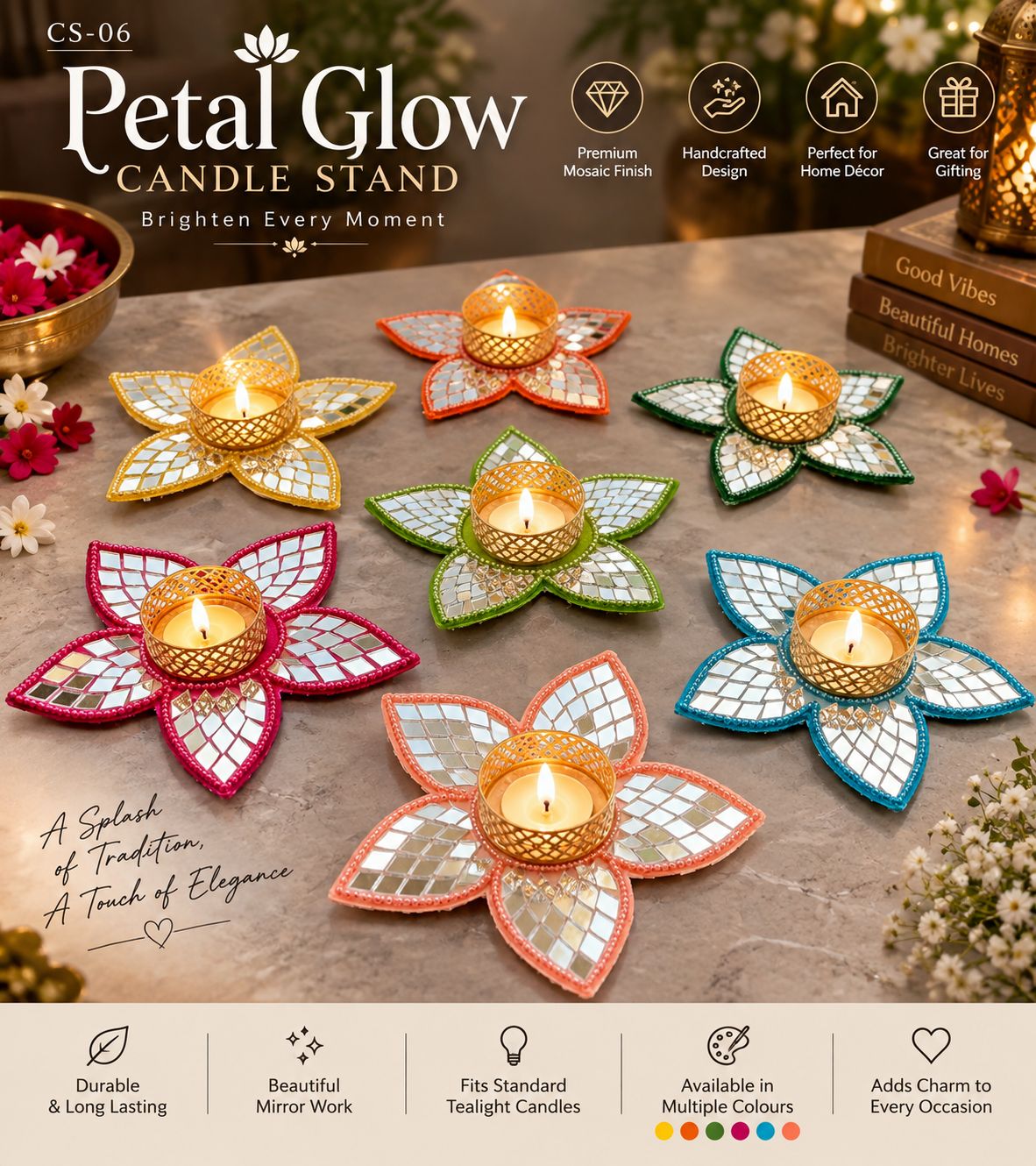 Petal Glow Tea-Light Candle Stand (CS-06) – Set of 2