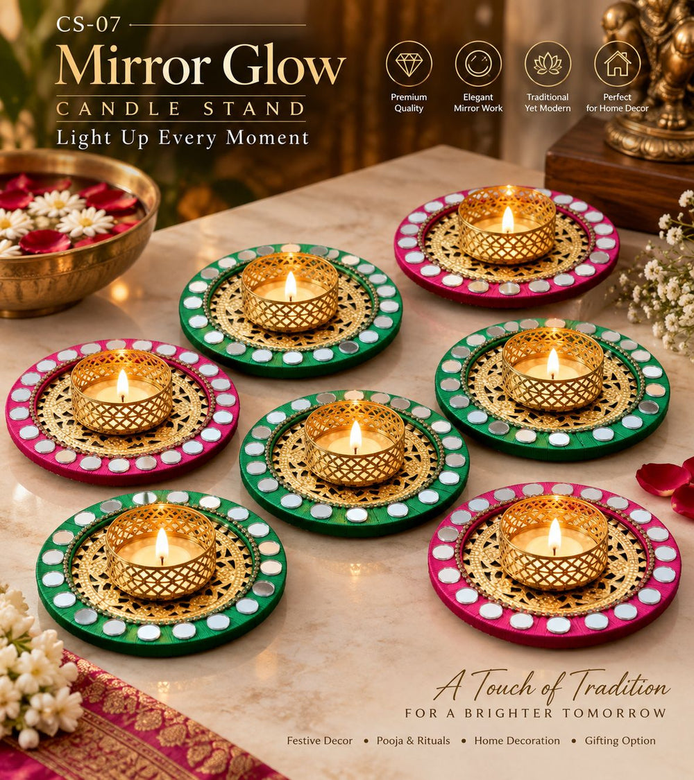 Mirror Glow Round Candle Stand (CS-07) – Set of 2