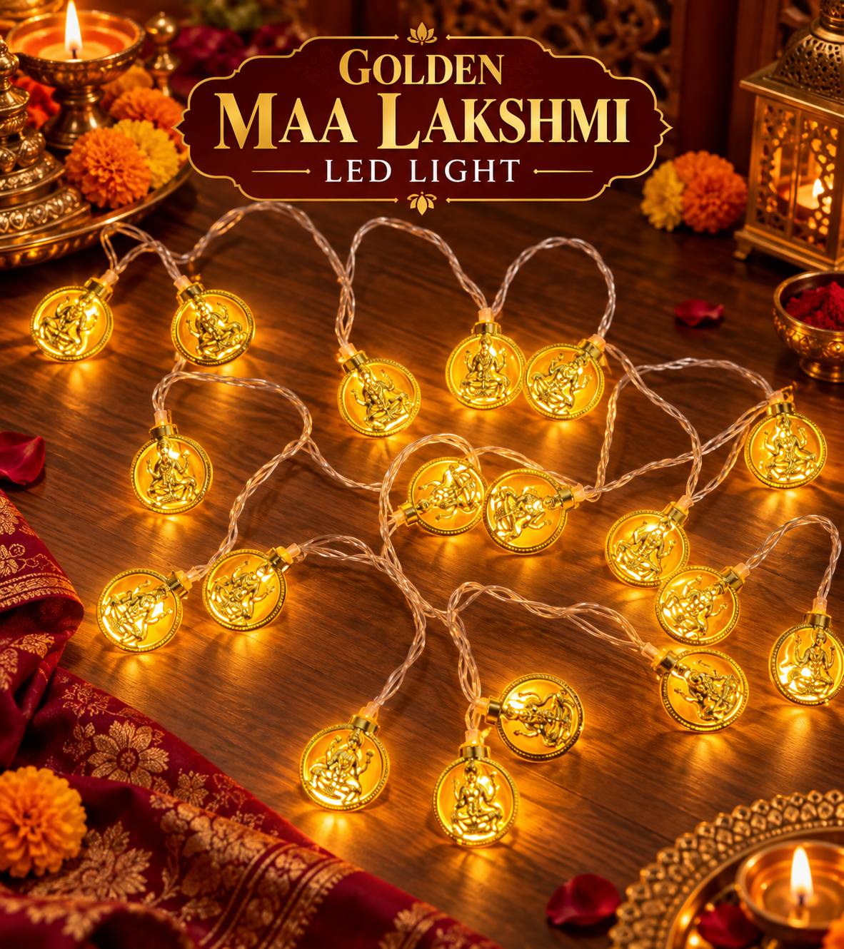 Golden LED Diwali Light – Om, Swastik, Laxmi, Ganesh