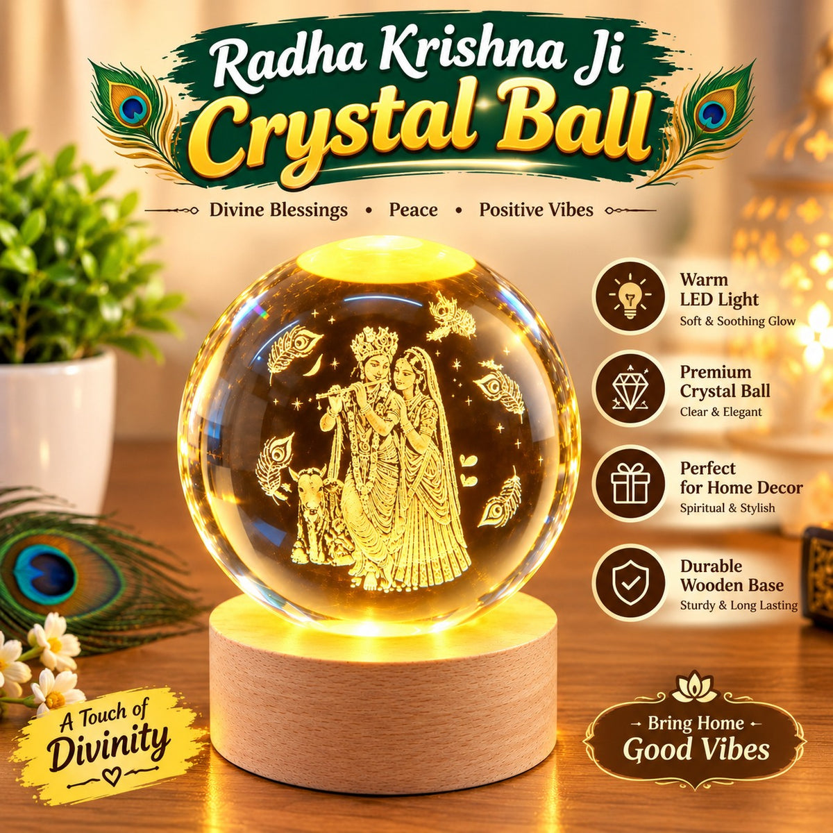 3D Crystal LED Ball – Ganesh, Laxmi & More