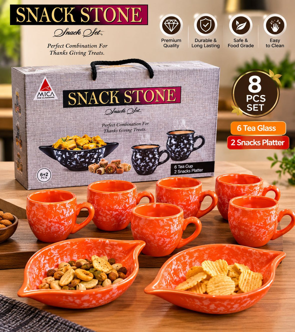 Snack Stone Gift Set – 6 Tea Cups + 2 Platters