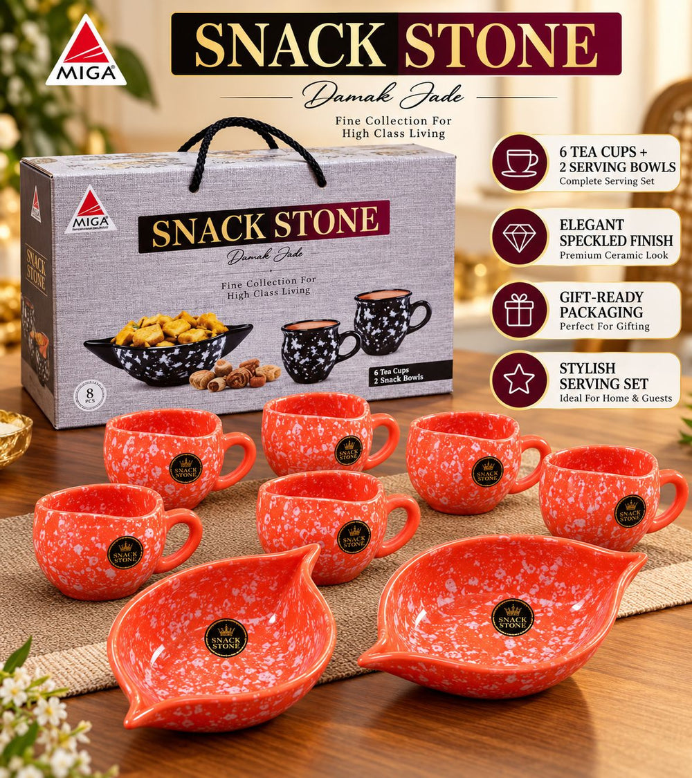 Snack Stone Gift Set – 6 Tea Cups + 2 Platters
