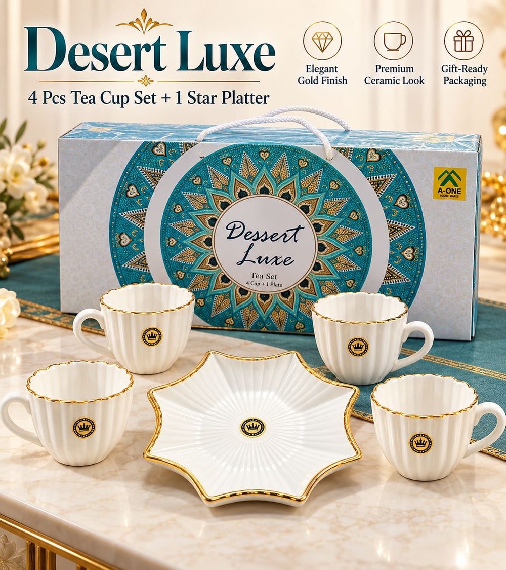 Desert Luxe Gift Set – 4 Tea Cups + Star Platter