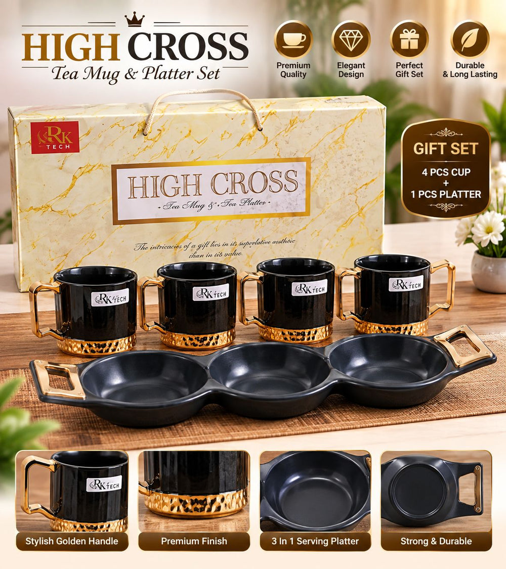 High Cross Gift Set – 4 Premium Cups + 1 Platter