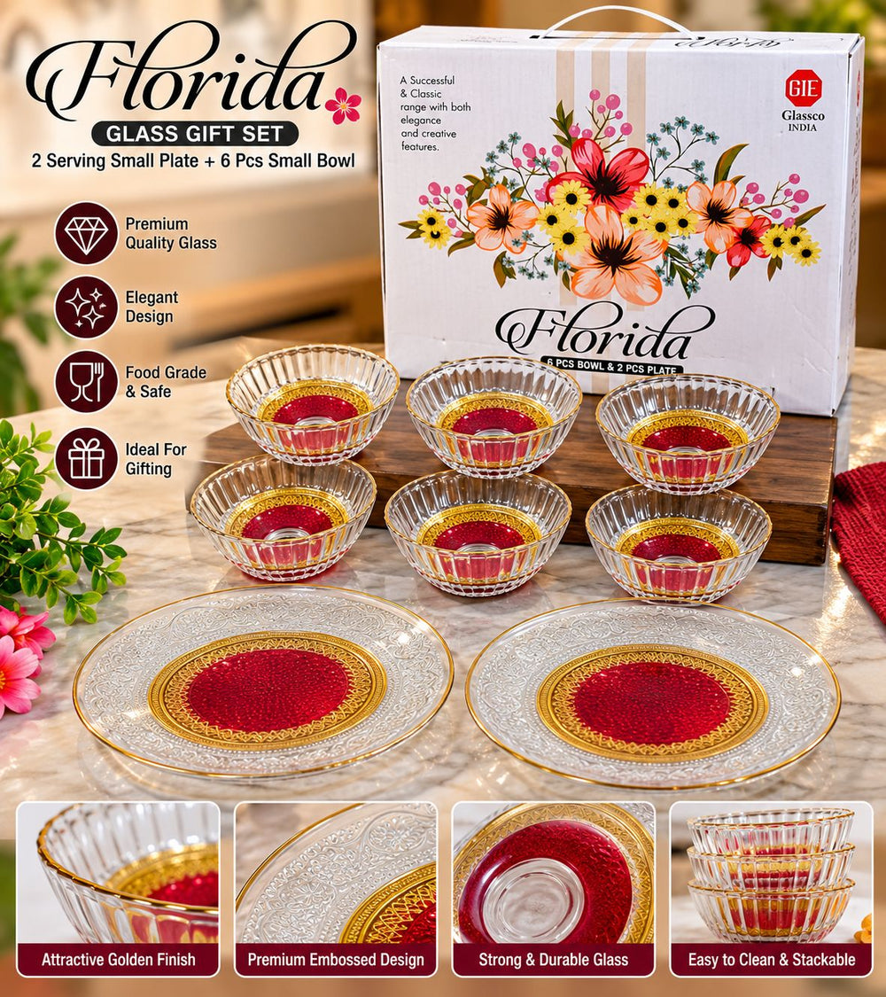 Florida Gift Set – 6 Glass Bowls + 2 Serving Plates