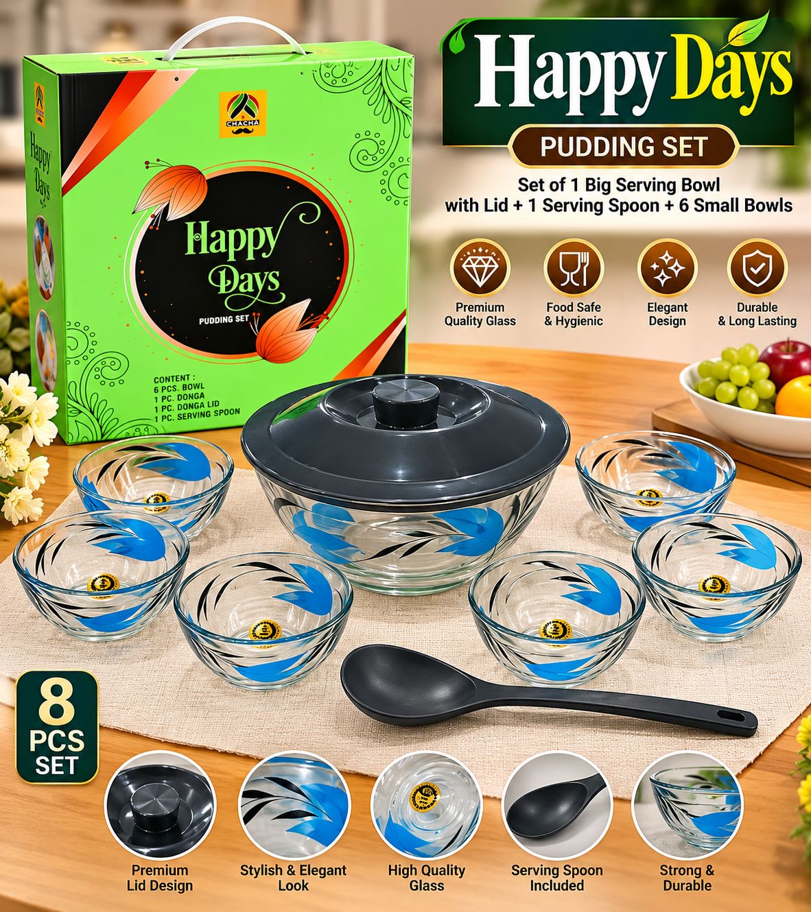 Happy Days Gift Set – Serving Bowl + Spoon + 6 Bowls