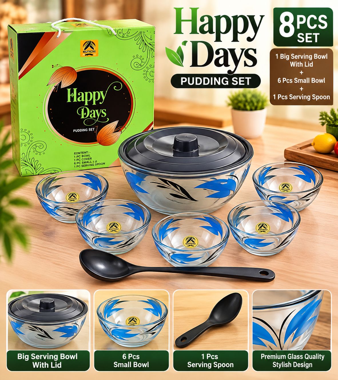 Happy Days Gift Set – Serving Bowl + Spoon + 6 Bowls