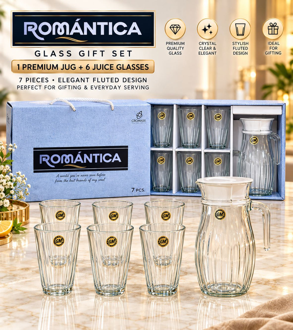 Romantics Glass Jug Set – 1 Jug + 6 Glasses