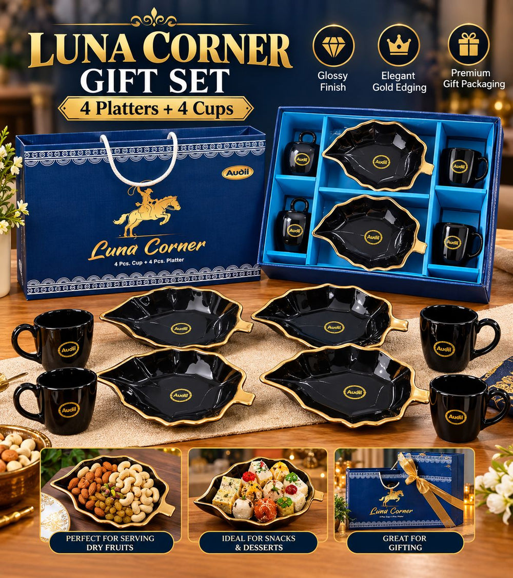 Luna Corner Gift Set – 4 Cups + 4 Platters