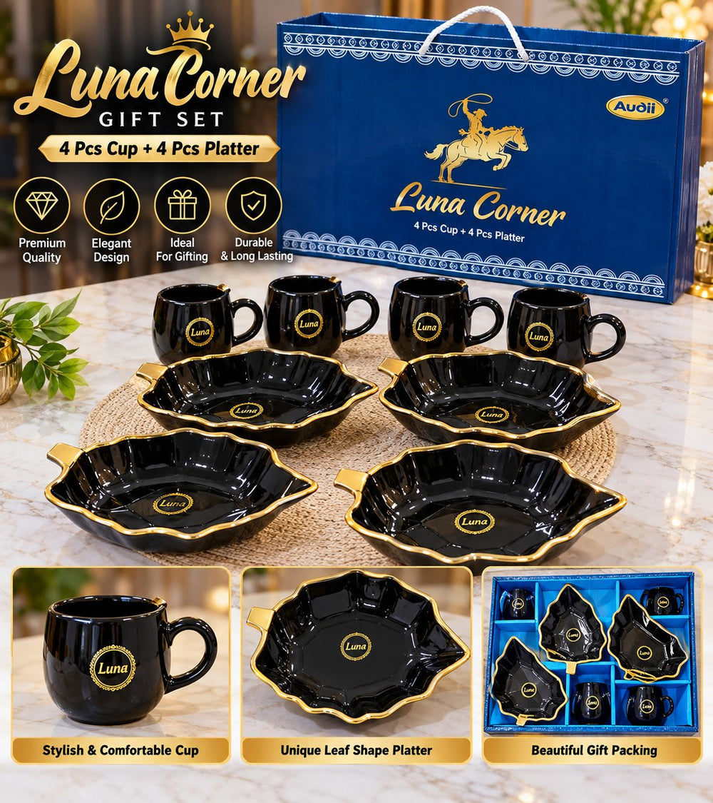 Luna Corner Gift Set – 4 Cups + 4 Platters