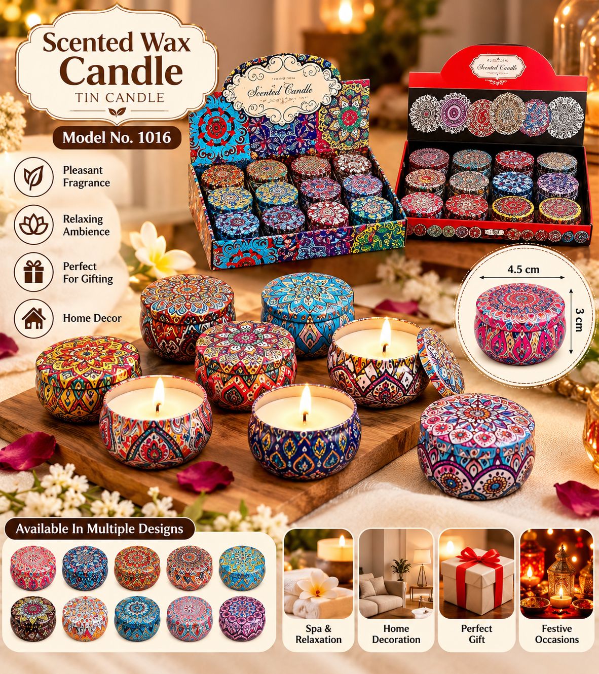 Mandala scented tin candles – assorted designs
