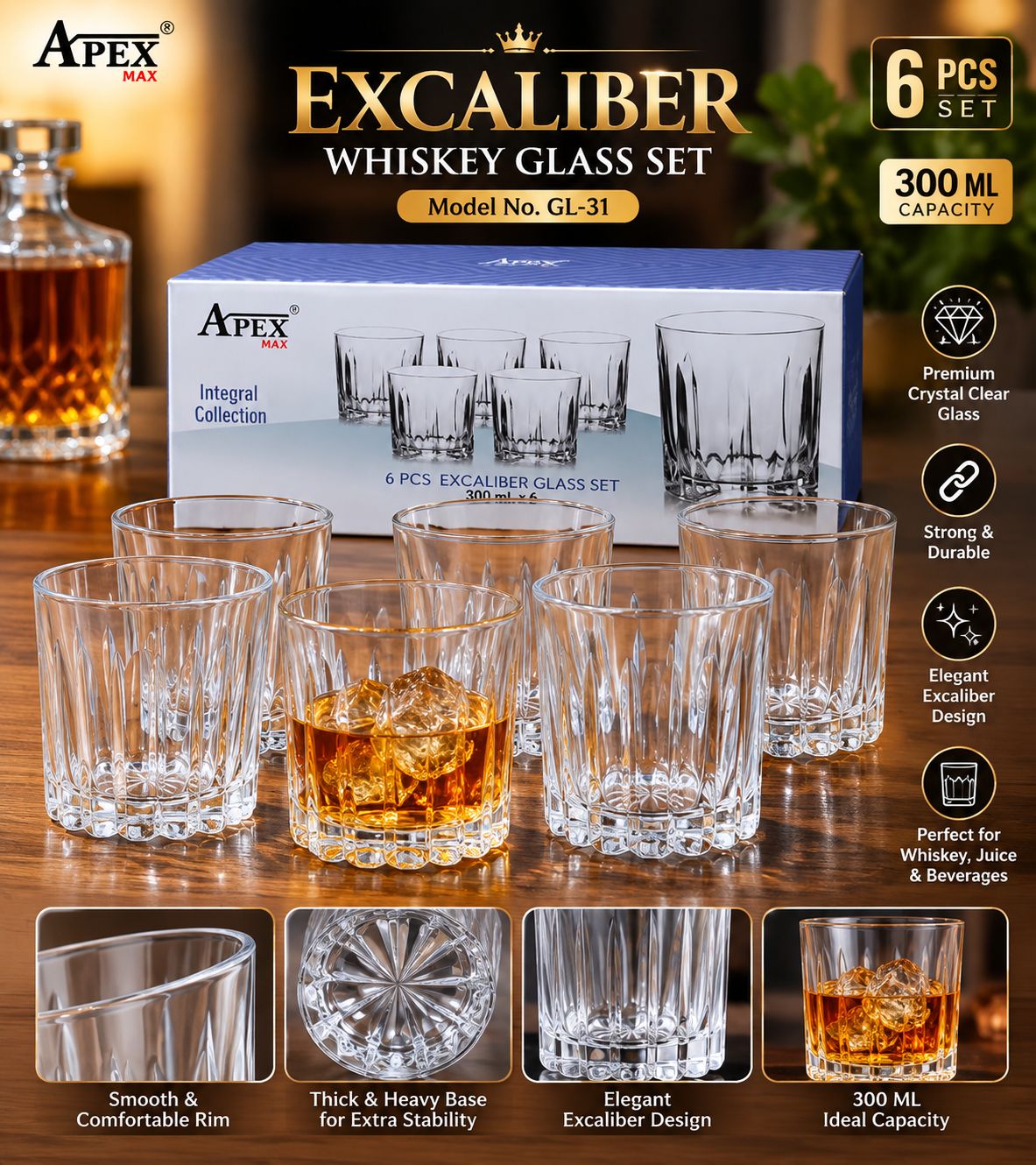 Excalibur Glass Set – 6 × 300 ml