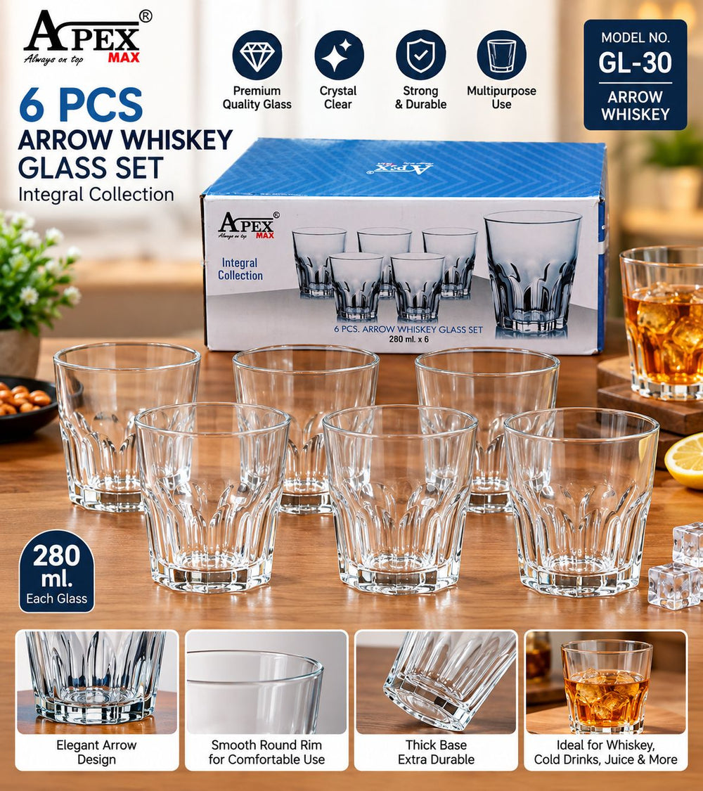 Arrow Whiskey Glass Set – 6 × 280 ml