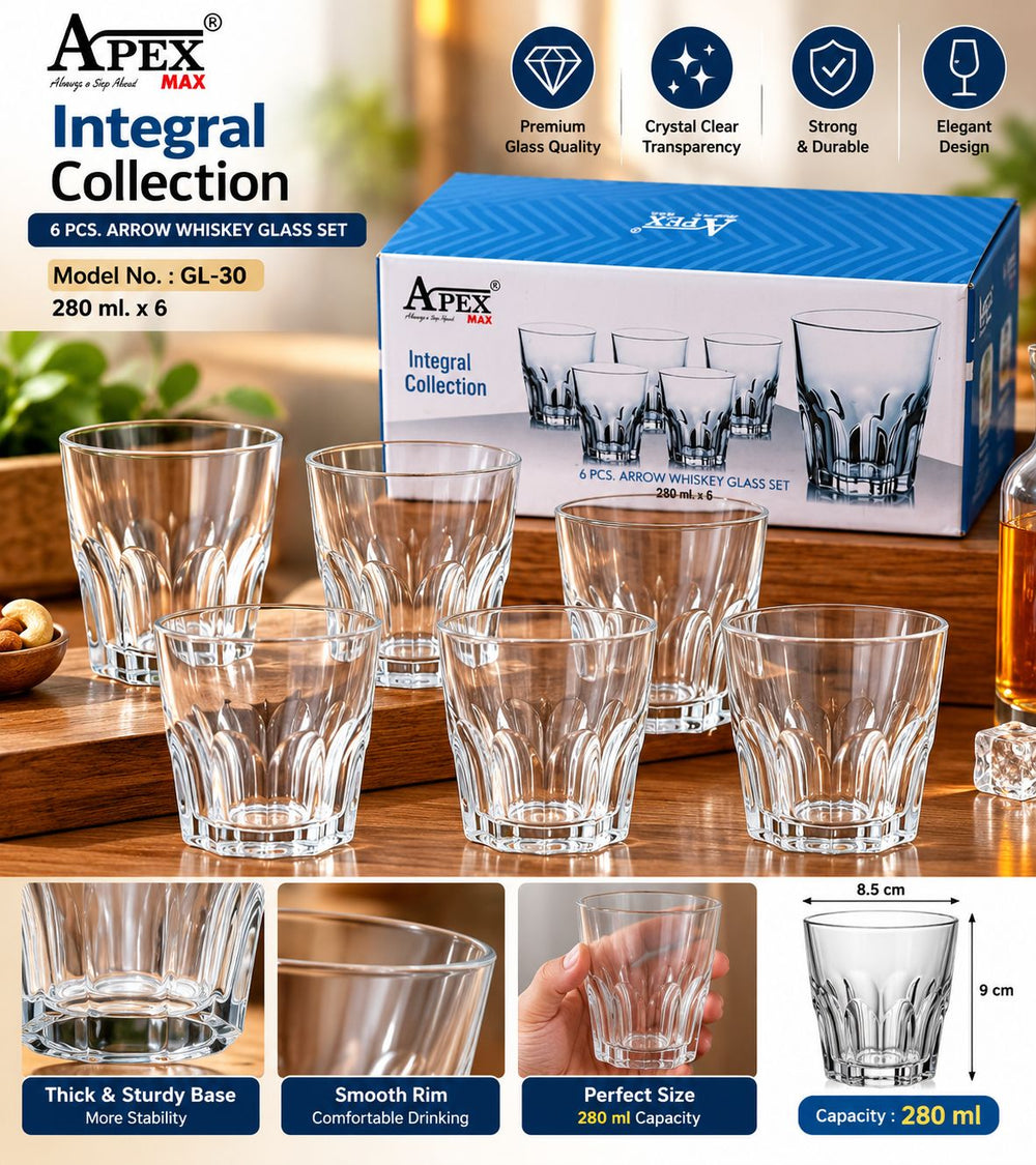 Arrow Whiskey Glass Set – 6 × 280 ml