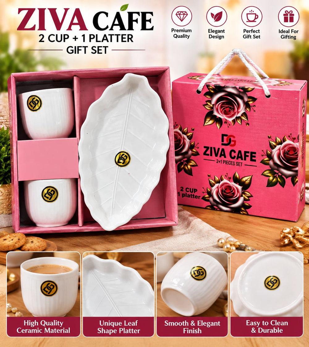 Ziva Café Gift Set – 2 Cups + 1 Platter