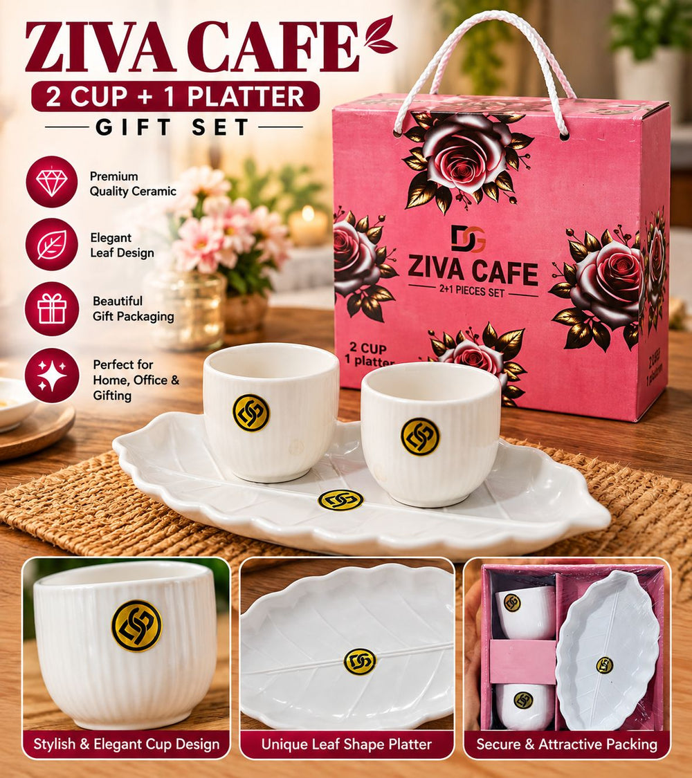 Ziva Café Gift Set – 2 Cups + 1 Platter