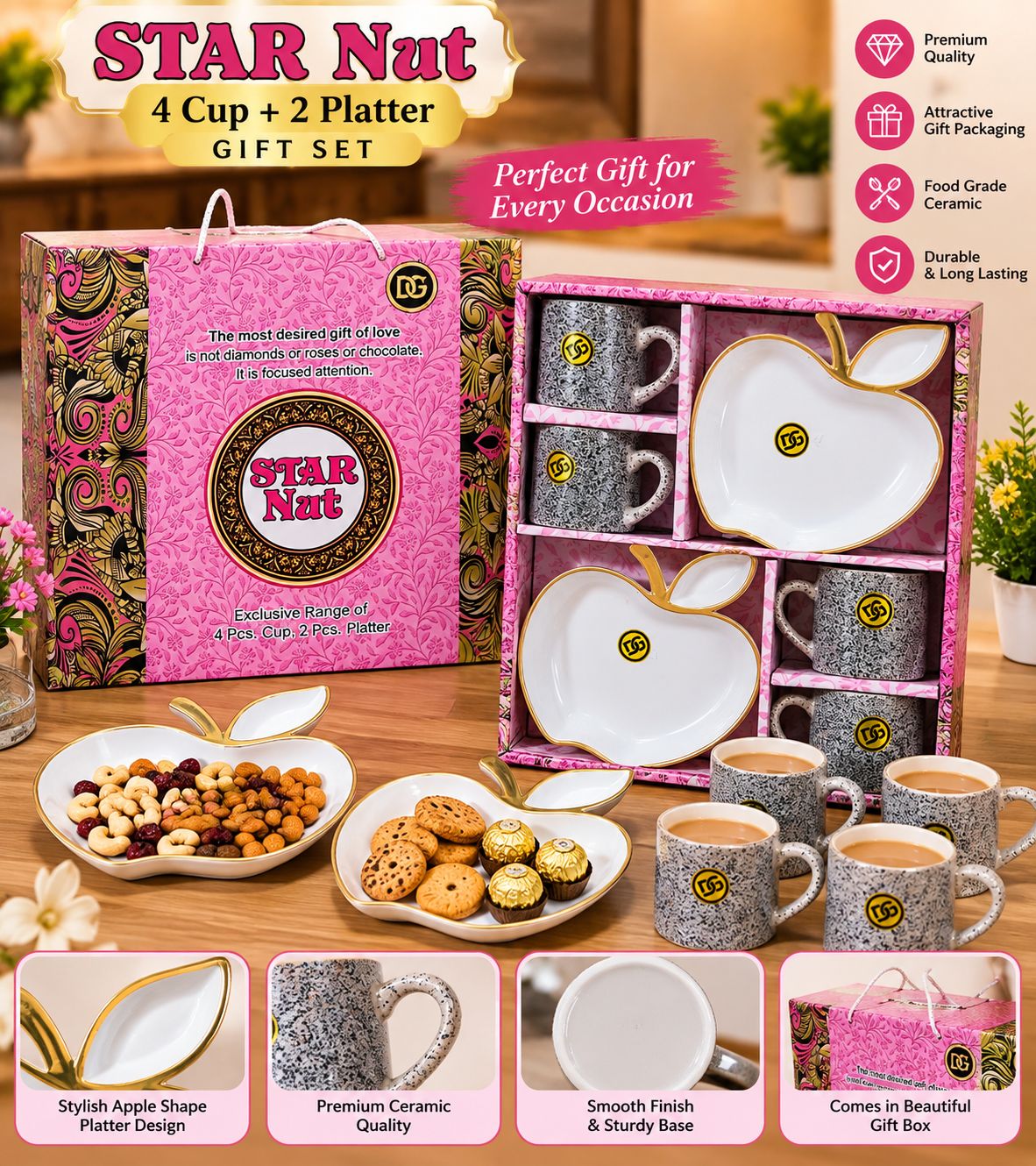 Star Nut Apple Gift Set – 4 Cups + 2 Apple Platters